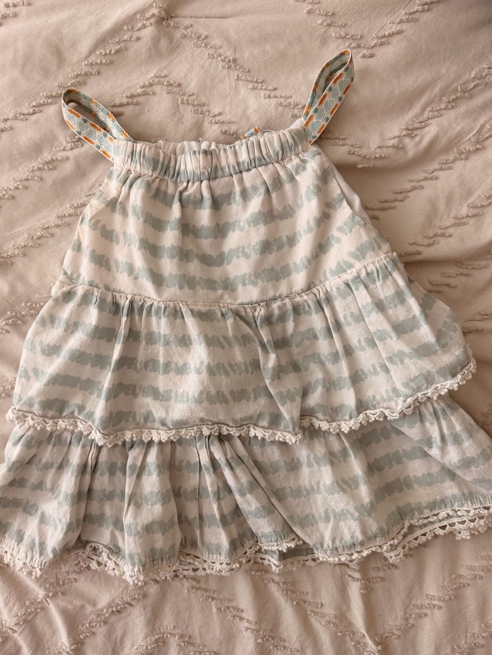 Tommy Bahama Girls Light Blue and White Tiered Tank Top